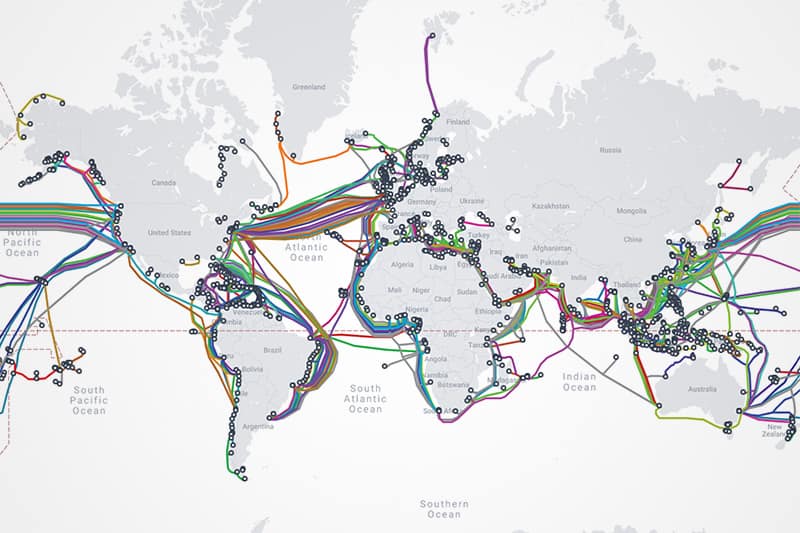 TeleGeography submarine cable map headline | Vox | Cyber Space? No, Cyber Oceans…